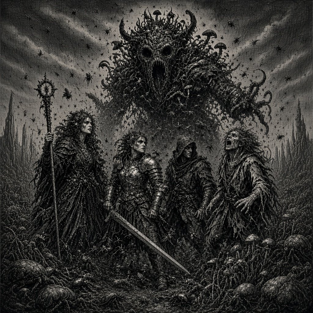 Legion rising above the three and Johannes the Fool in the dream-sleep