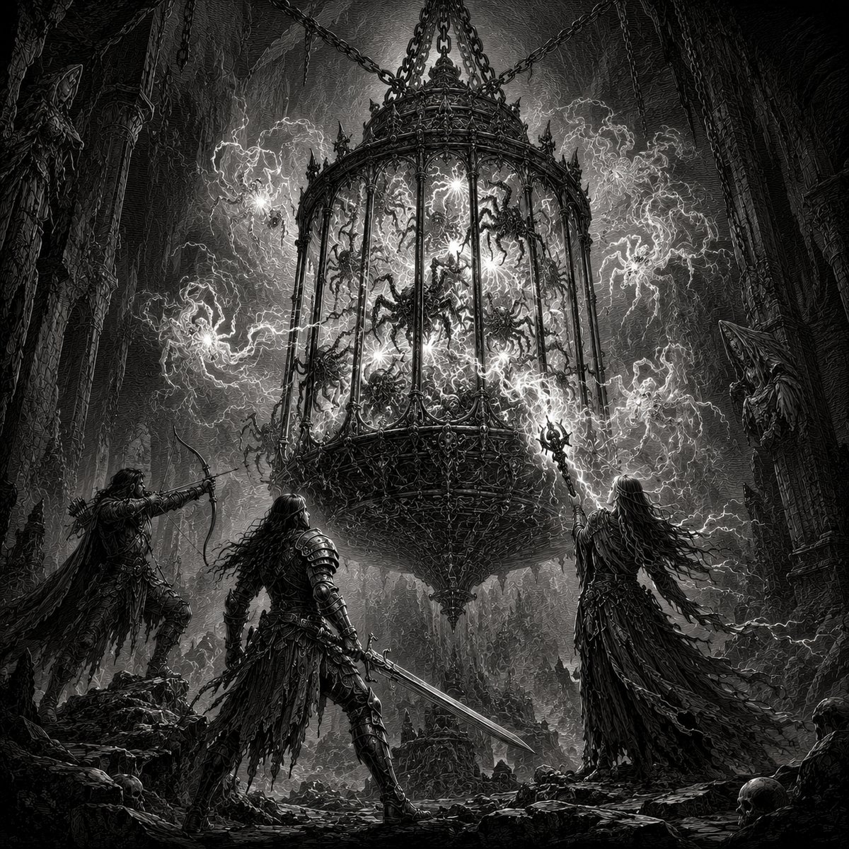 The caged phase-spiders in the camp of Sariël